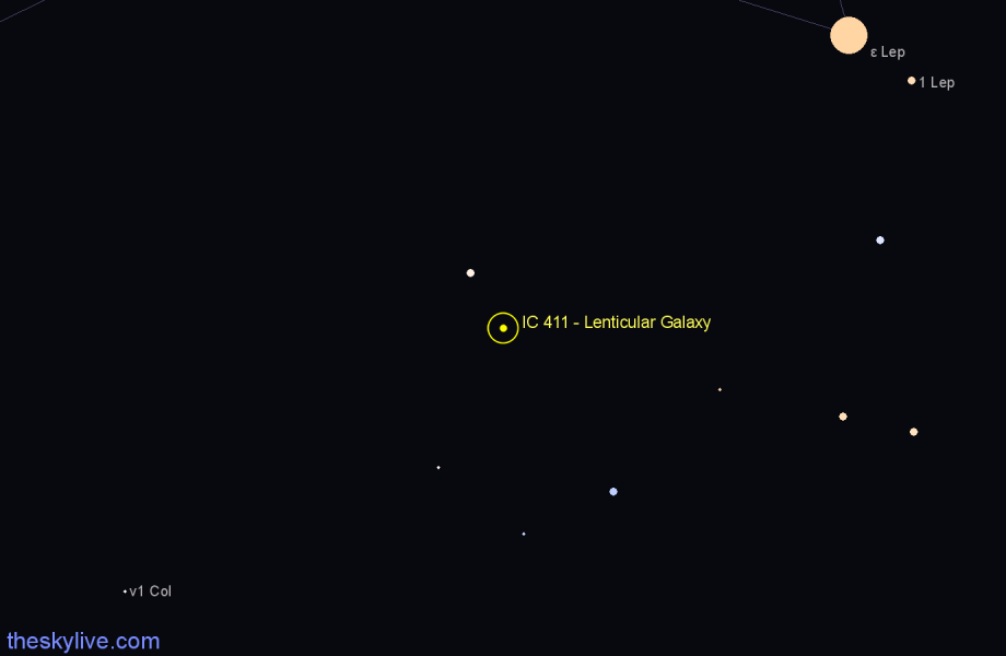 Finder chart IC 411 - Lenticular Galaxy in Lepus star