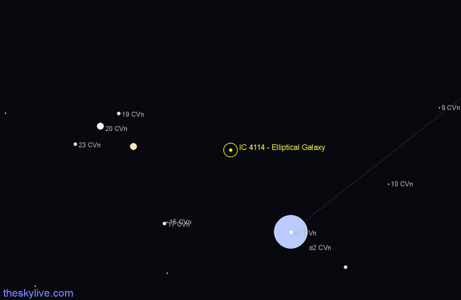 Finder chart IC 4114 - Elliptical Galaxy in Canes Venatici star