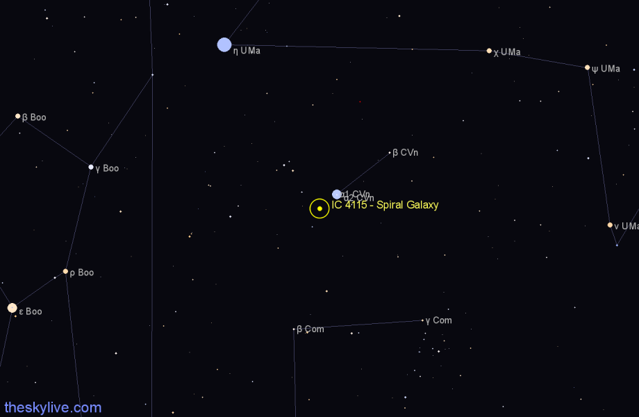 Finder chart IC 4115 - Spiral Galaxy in Canes Venatici star