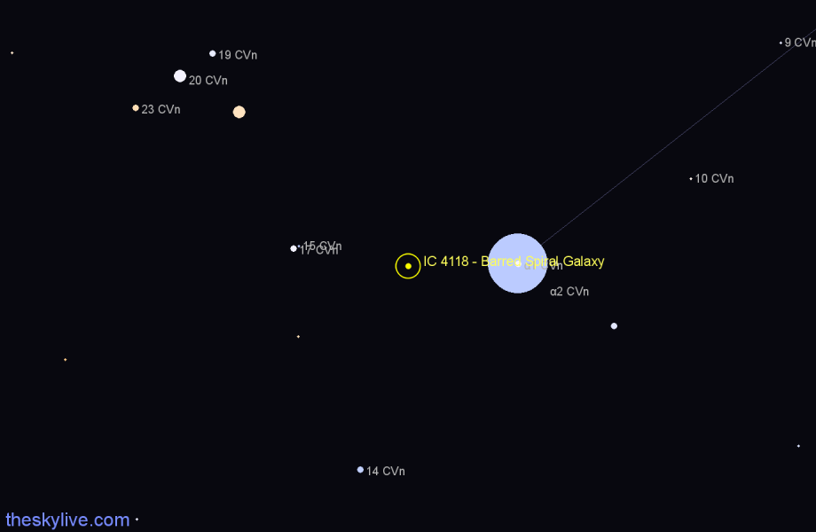 Finder chart IC 4118 - Barred Spiral Galaxy in Canes Venatici star