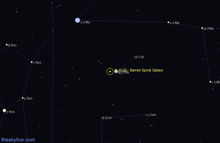Finder chart IC 4123 - Barred Spiral Galaxy in Canes Venatici star