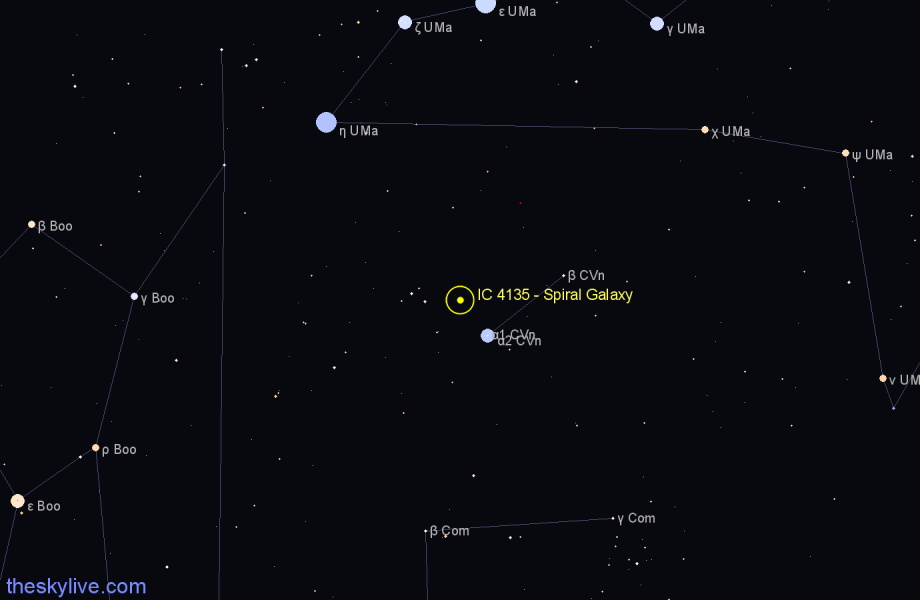 Finder chart IC 4135 - Spiral Galaxy in Canes Venatici star