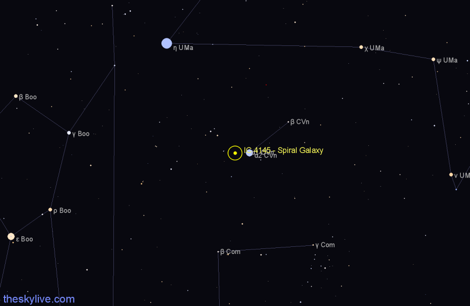 Finder chart IC 4145 - Spiral Galaxy in Canes Venatici star