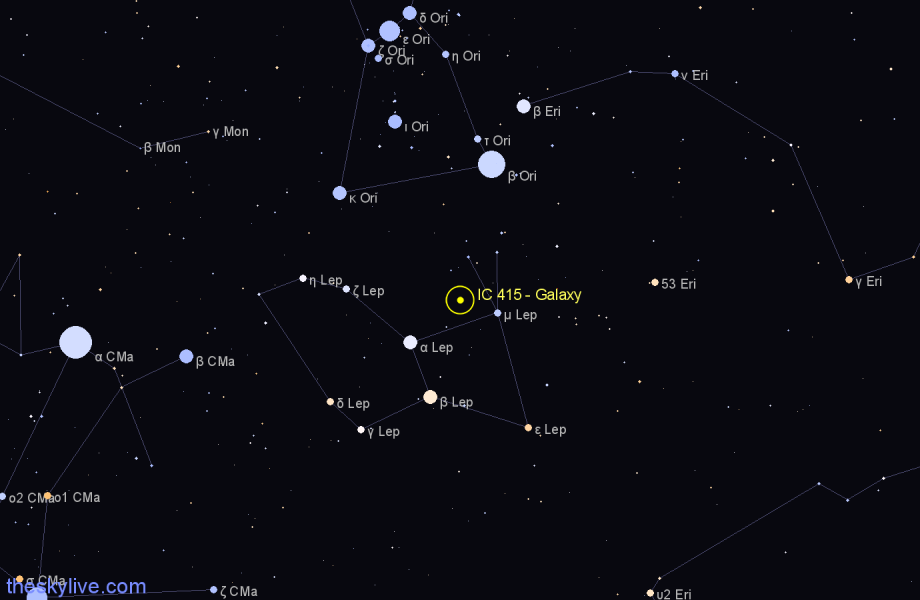 Finder chart IC 415 - Galaxy in Lepus star