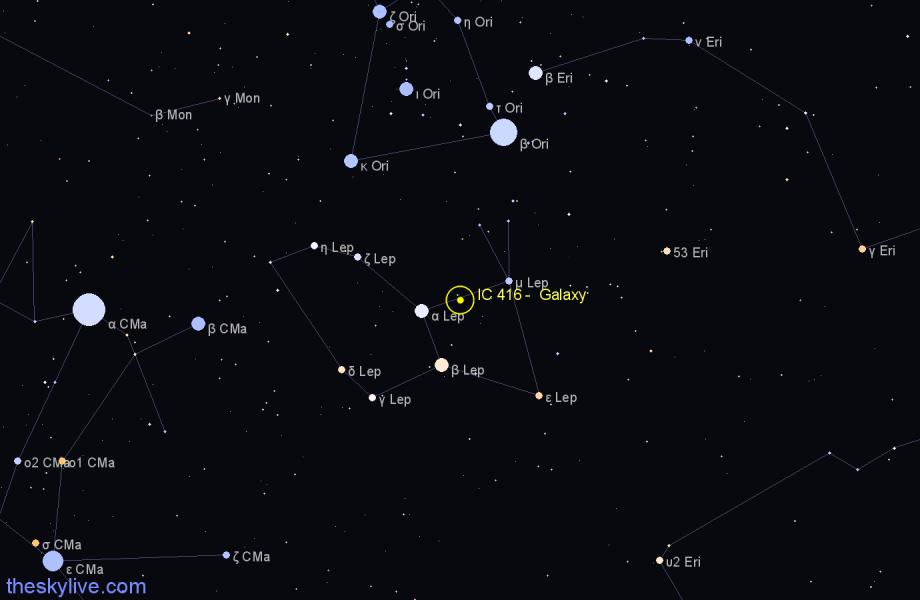 Finder chart IC 416 -  Galaxy in Lepus star