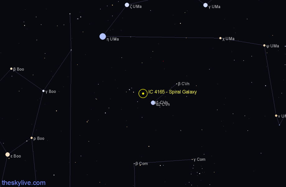 Finder chart IC 4165 - Spiral Galaxy in Canes Venatici star
