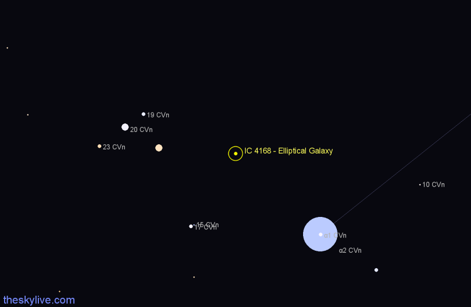 Finder chart IC 4168 - Elliptical Galaxy in Canes Venatici star