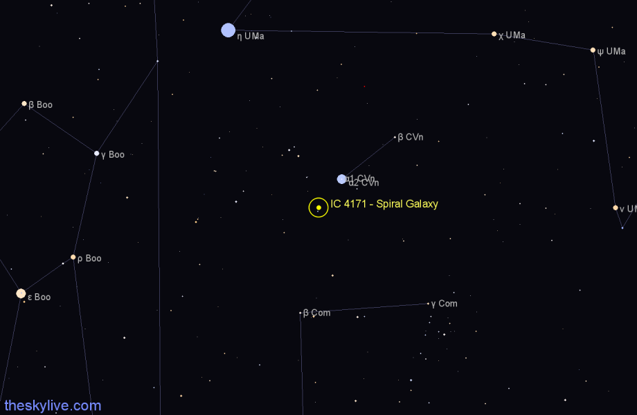 Finder chart IC 4171 - Spiral Galaxy in Canes Venatici star