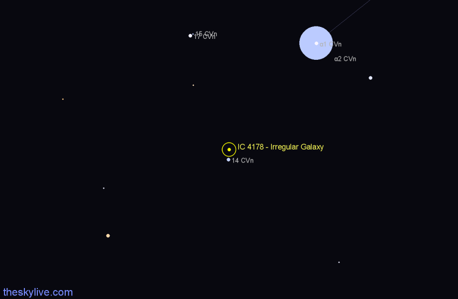 Finder chart IC 4178 - Irregular Galaxy in Canes Venatici star