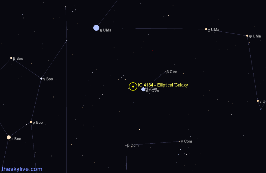 Finder chart IC 4184 - Elliptical Galaxy in Canes Venatici star