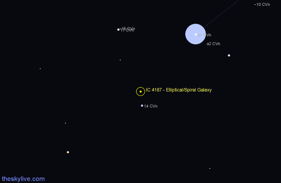 Finder chart IC 4187 - Elliptical/Spiral Galaxy in Canes Venatici star
