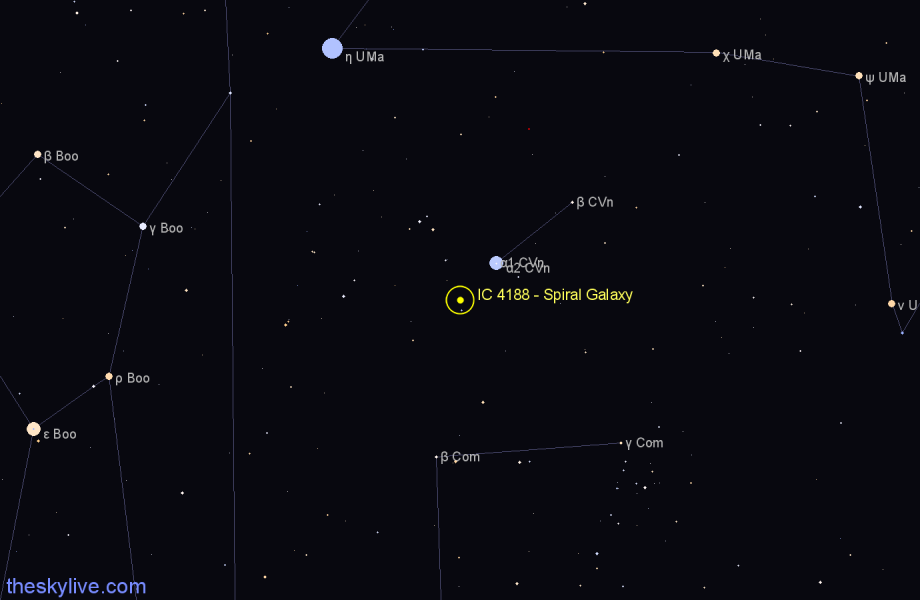Finder chart IC 4188 - Spiral Galaxy in Canes Venatici star