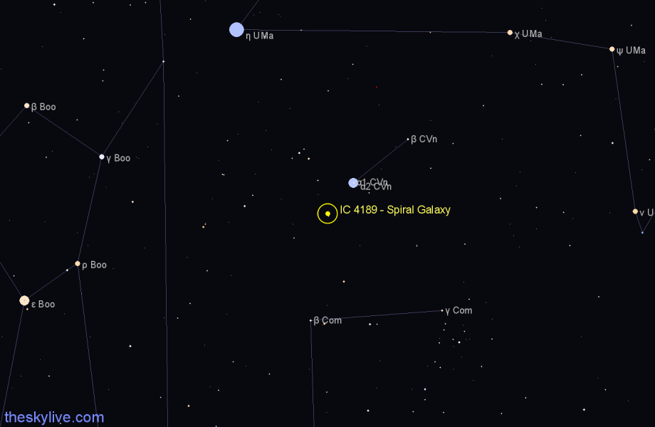Finder chart IC 4189 - Spiral Galaxy in Canes Venatici star