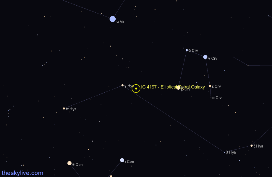 Finder chart IC 4197 - Elliptical/Spiral Galaxy in Hydra star