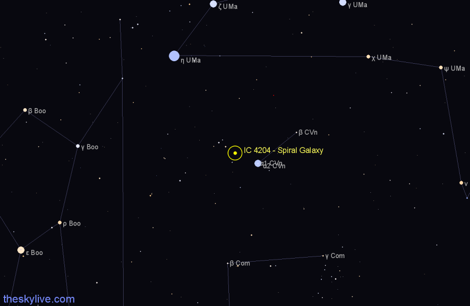 Finder chart IC 4204 - Spiral Galaxy in Canes Venatici star
