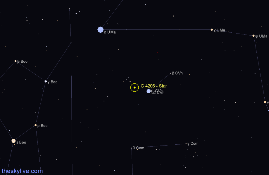Finder chart IC 4206 - Star in Canes Venatici star