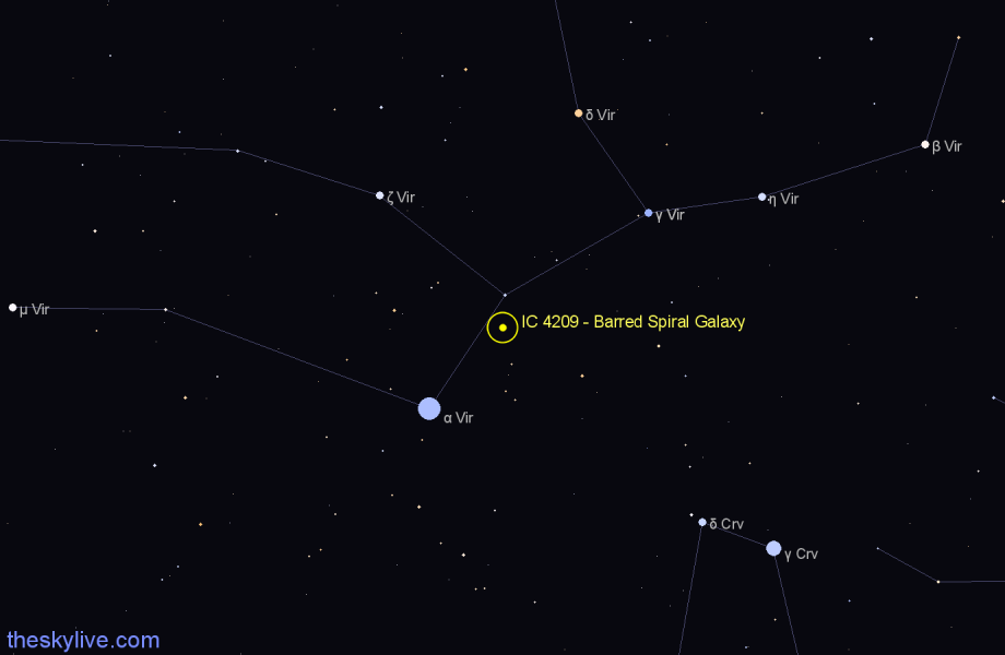 Finder chart IC 4209 - Barred Spiral Galaxy in Virgo star