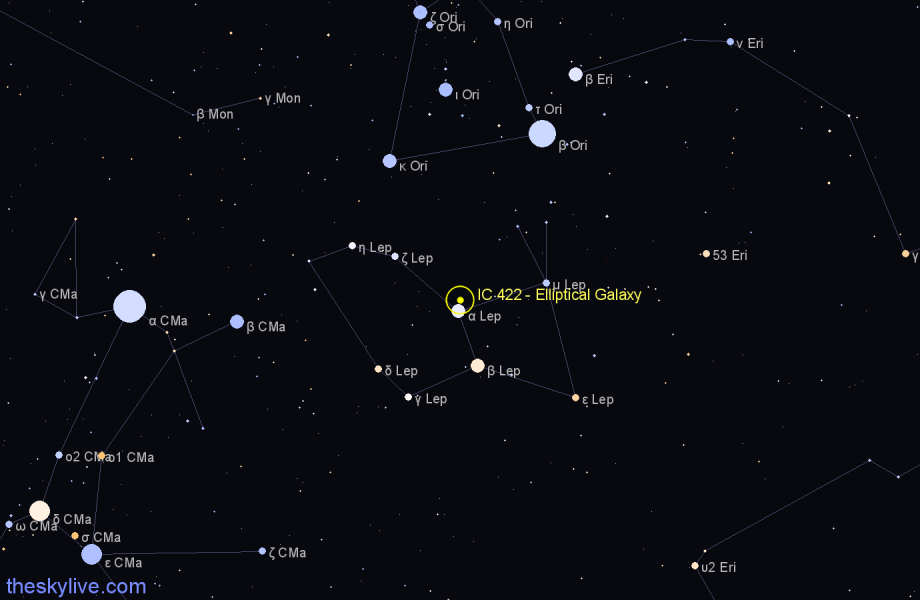 Finder chart IC 422 - Elliptical Galaxy in Lepus star