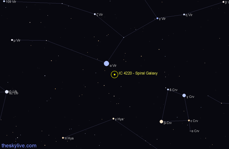 Finder chart IC 4220 - Spiral Galaxy in Virgo star