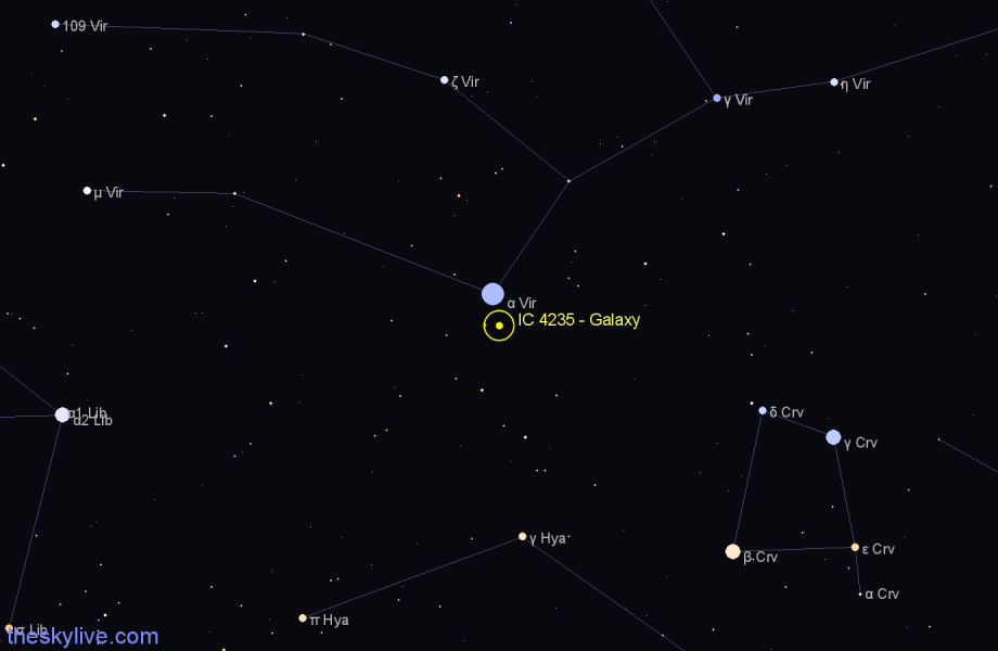 Finder chart IC 4235 - Galaxy in Virgo star