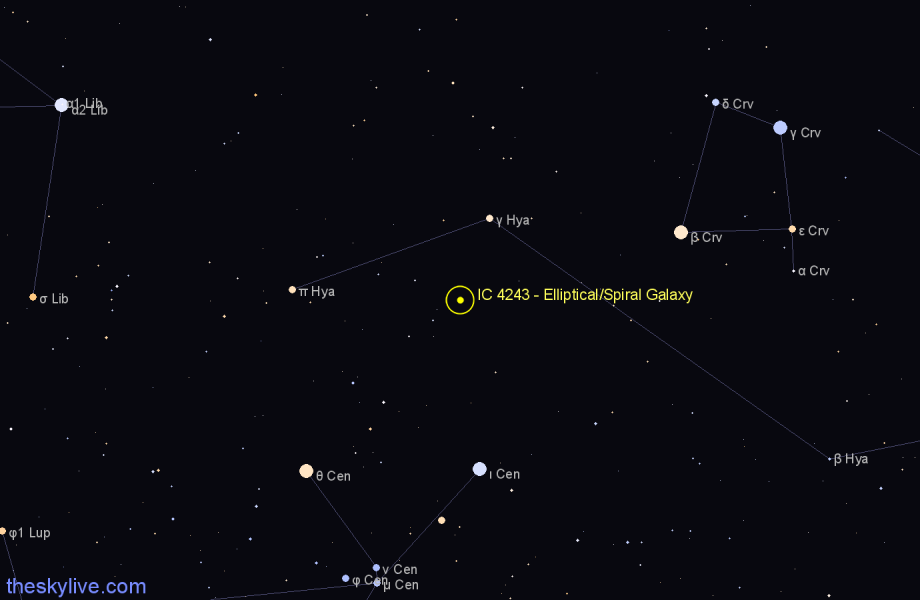 Finder chart IC 4243 - Elliptical/Spiral Galaxy in Hydra star