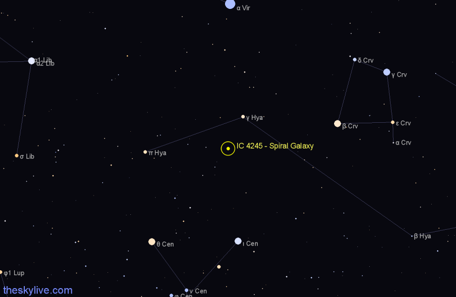 Finder chart IC 4245 - Spiral Galaxy in Hydra star