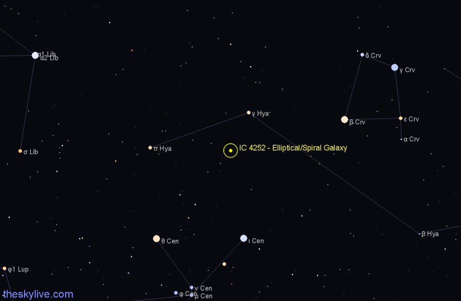 Finder chart IC 4252 - Elliptical/Spiral Galaxy in Hydra star