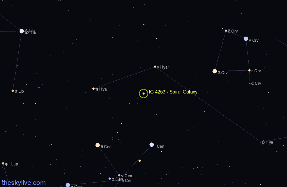 Finder chart IC 4253 - Spiral Galaxy in Hydra star