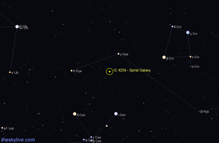 Finder chart IC 4254 - Spiral Galaxy in Hydra star