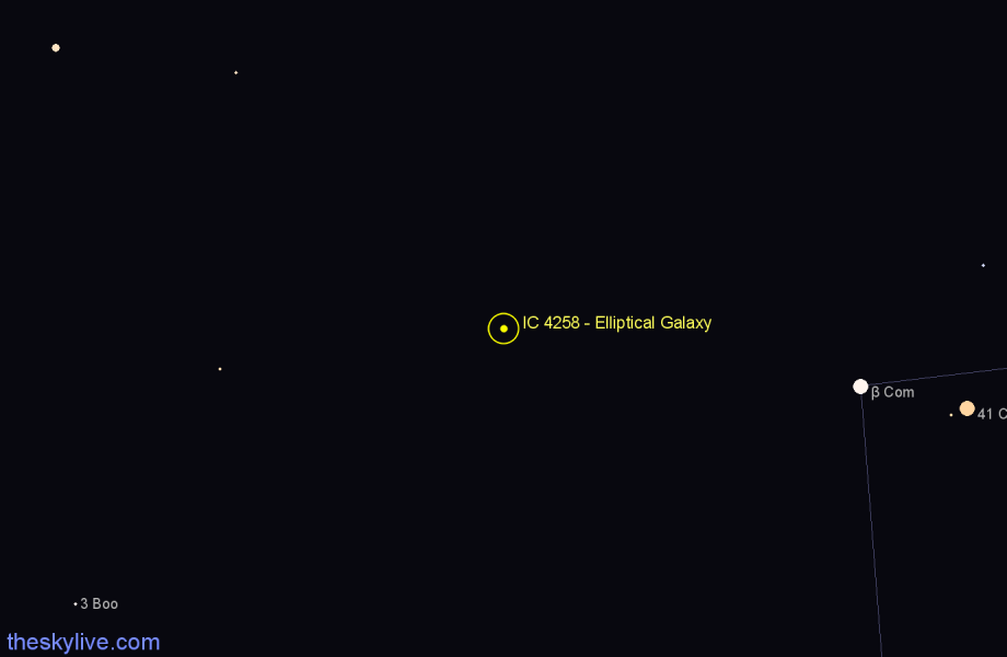 Finder chart IC 4258 - Elliptical Galaxy in Canes Venatici star