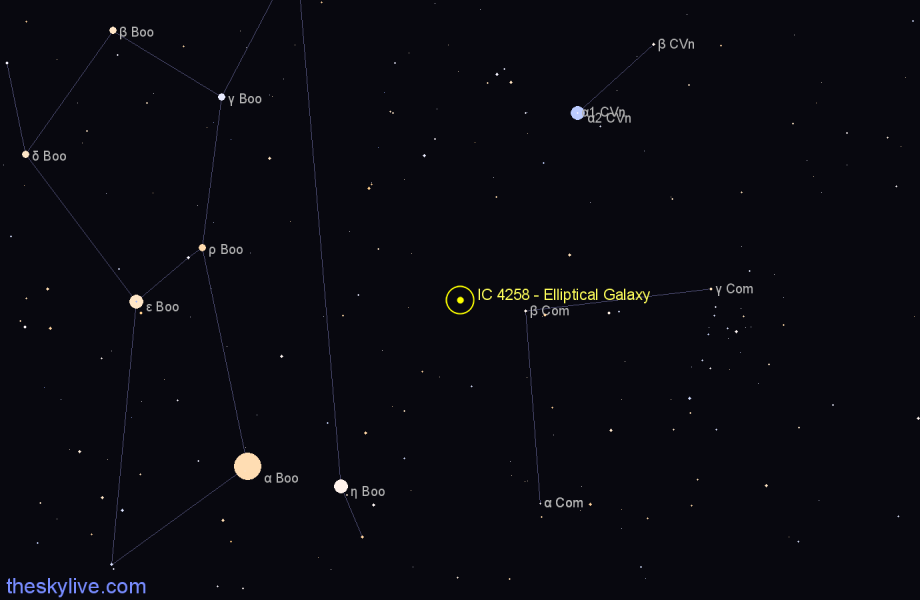 Finder chart IC 4258 - Elliptical Galaxy in Canes Venatici star