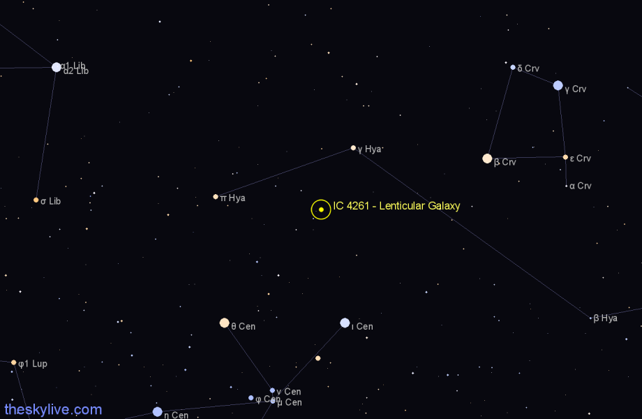 Finder chart IC 4261 - Lenticular Galaxy in Hydra star