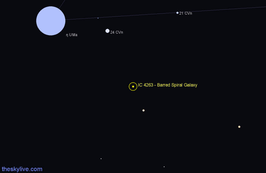 Finder chart IC 4263 - Barred Spiral Galaxy in Canes Venatici star