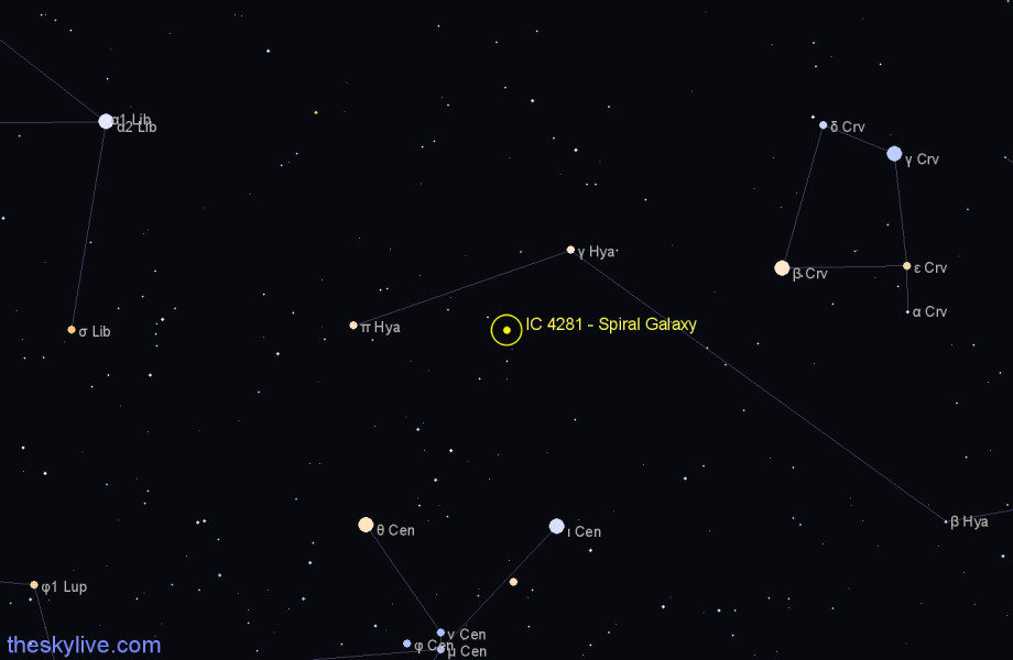 Finder chart IC 4281 - Spiral Galaxy in Hydra star