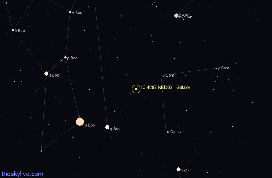 Finder chart IC 4287 NED02 - Galaxy in Coma Berenices star