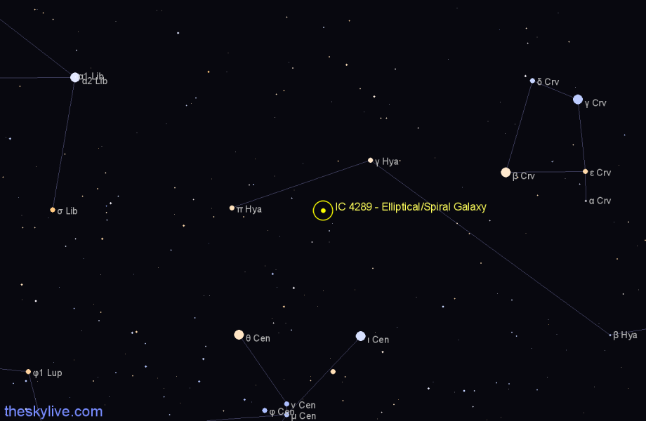 Finder chart IC 4289 - Elliptical/Spiral Galaxy in Hydra star
