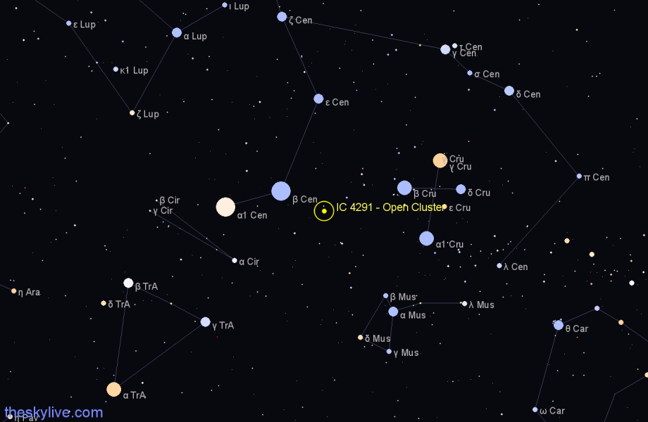 Finder chart IC 4291 - Open Cluster in Centaurus star
