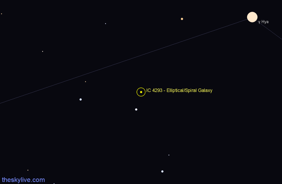 Finder chart IC 4293 - Elliptical/Spiral Galaxy in Hydra star
