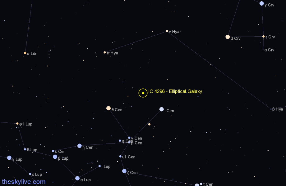 Finder chart IC 4296 - Elliptical Galaxy in Centaurus star