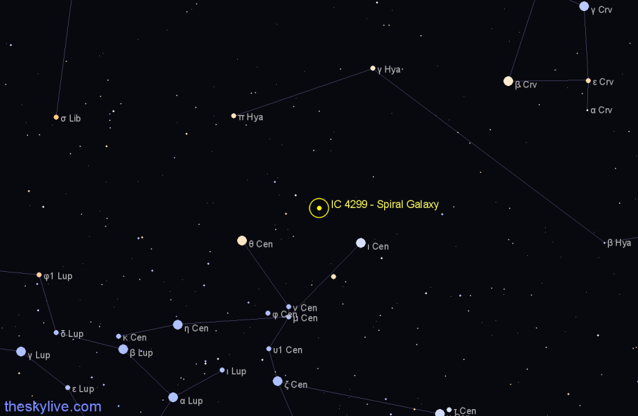 Finder chart IC 4299 - Spiral Galaxy in Centaurus star