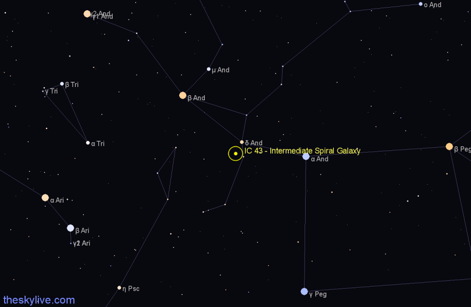 Finder chart IC 43 - Intermediate Spiral Galaxy in Andromeda star