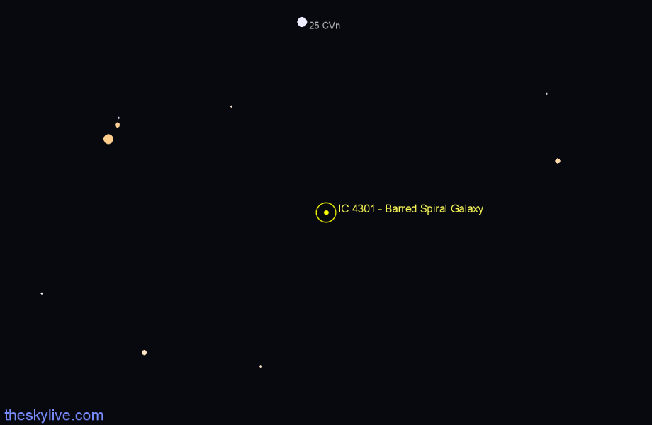 Finder chart IC 4301 - Barred Spiral Galaxy in Canes Venatici star