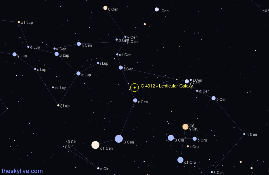 Finder chart IC 4312 - Lenticular Galaxy in Centaurus star