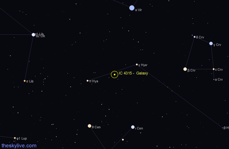 Finder chart IC 4315 -  Galaxy in Hydra star
