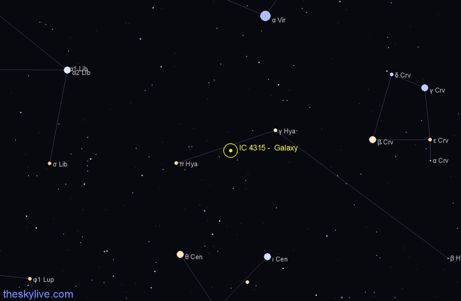 Finder chart IC 4315 - Galaxy in Hydra star