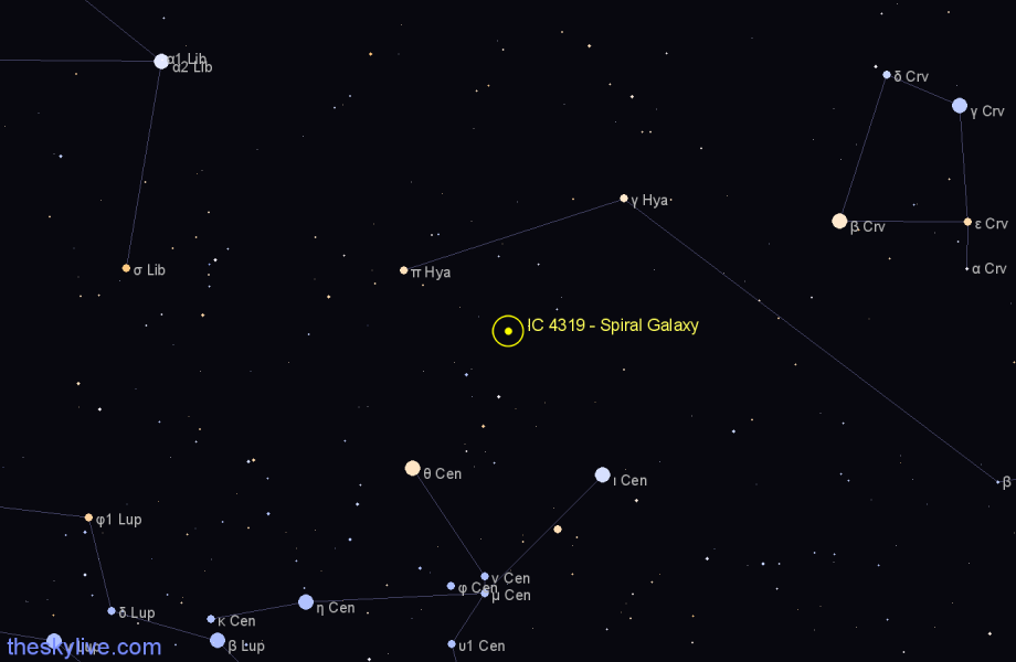 Finder chart IC 4319 - Spiral Galaxy in Hydra star