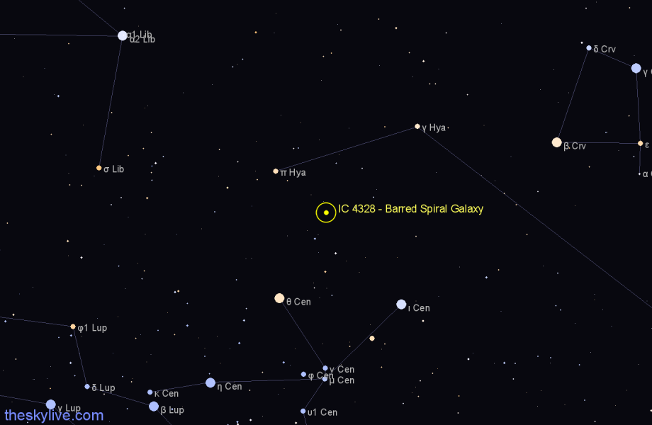 Finder chart IC 4328 - Barred Spiral Galaxy in Hydra star