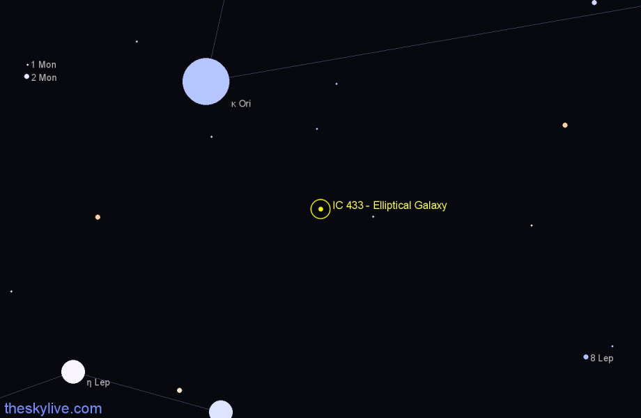 Finder chart IC 433 - Elliptical Galaxy in Lepus star