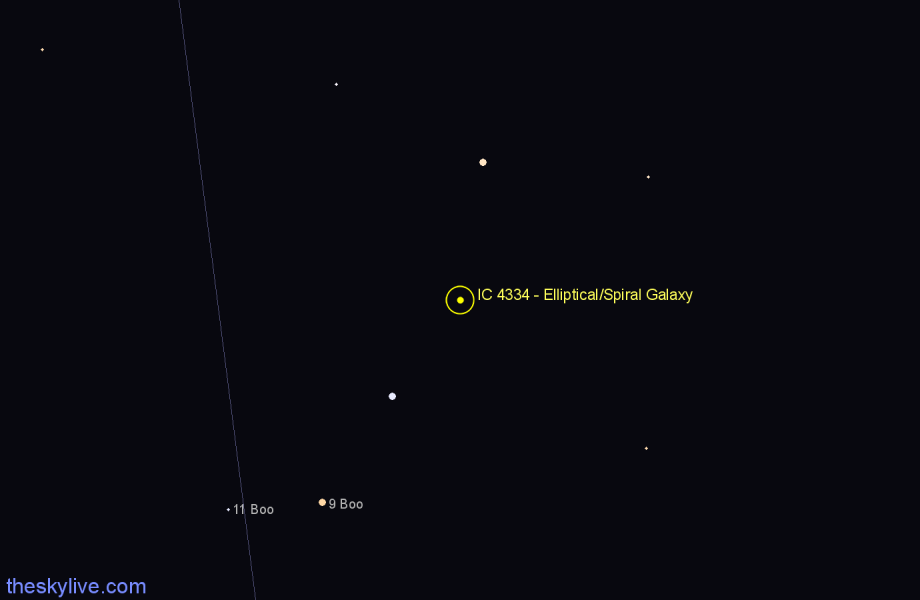 Finder chart IC 4334 - Elliptical/Spiral Galaxy in Canes Venatici star