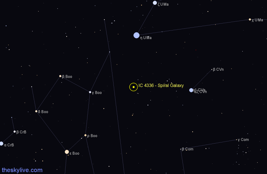 Finder chart IC 4336 - Spiral Galaxy in Canes Venatici star